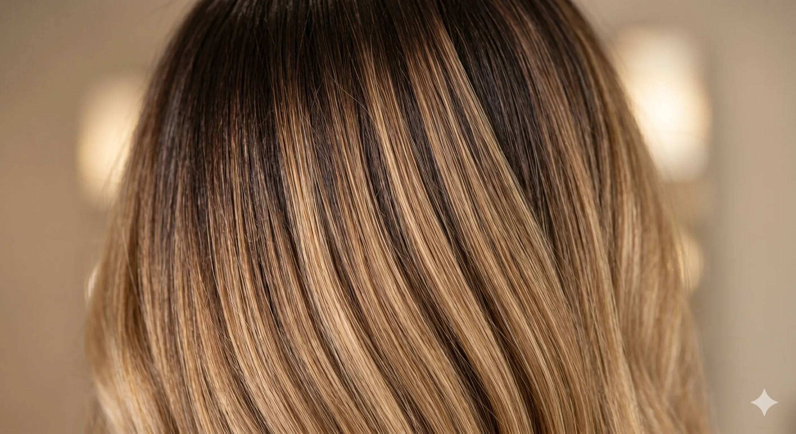 Close-up of brown balayage hair.