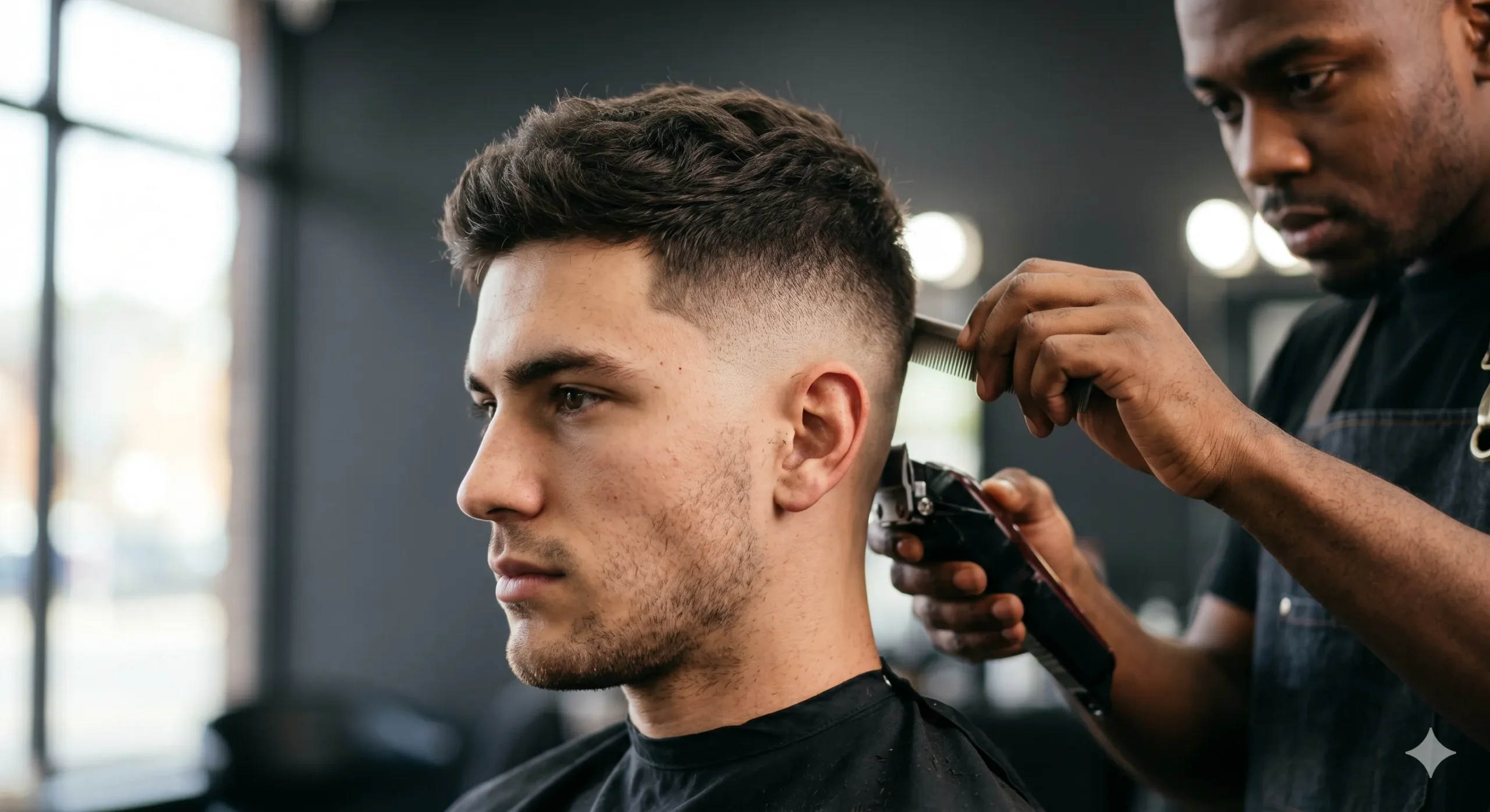 A barber giving a fade.